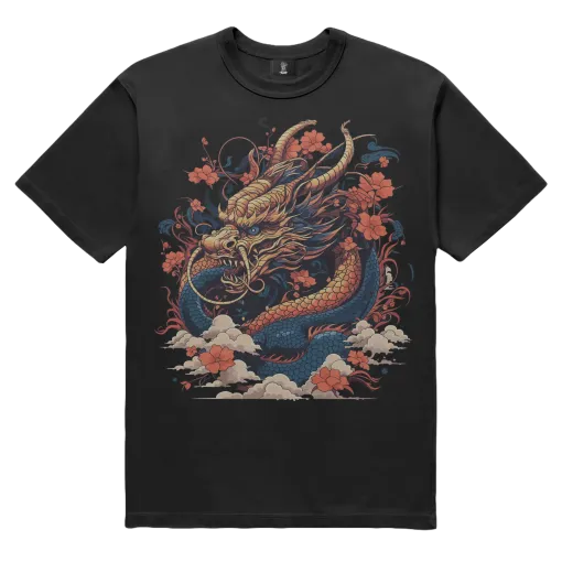 T-Shirt - Orange blue Dragon